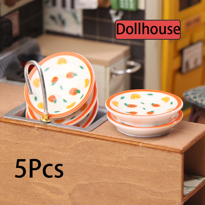 Art Craft House - 5Pcs 1/12 Dollhouse Mini Plates Dishes