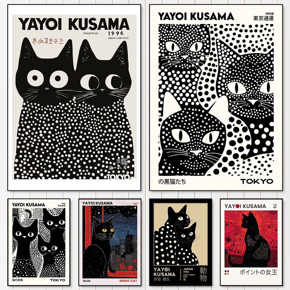 Art Craft House - Yayoi Kusama Black Cats Series Canvas